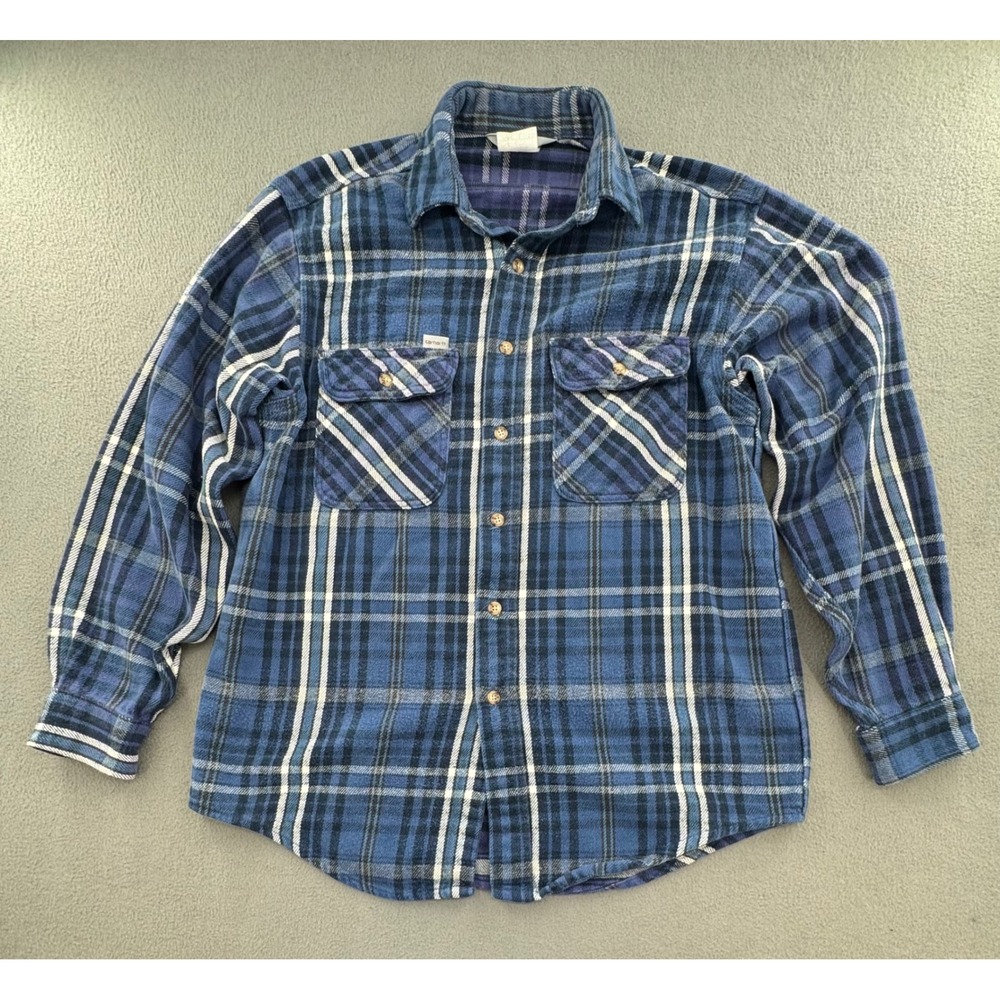 Carhartt VTG Flannel Shirt Blue Plaid Rugged Outdoor Wear Button Up